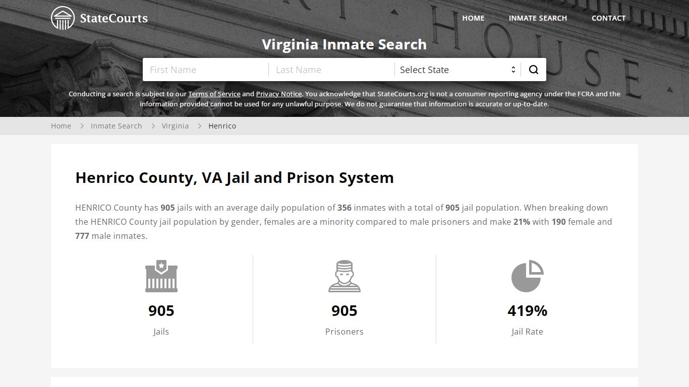 Henrico County, VA Inmate Search - StateCourts